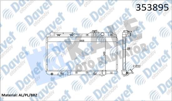 KALE 353895 Su Radyatoru Honda Cr-V 2.0 16v 95<01 (At) (Ac/Nac) (Brazing) (349x668x26)